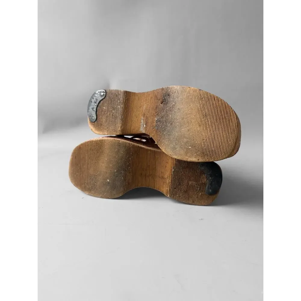90s Mega Platform Sandal Pink Faux Snakeskin Leather Sz 8 Cork Wedge Square Toe